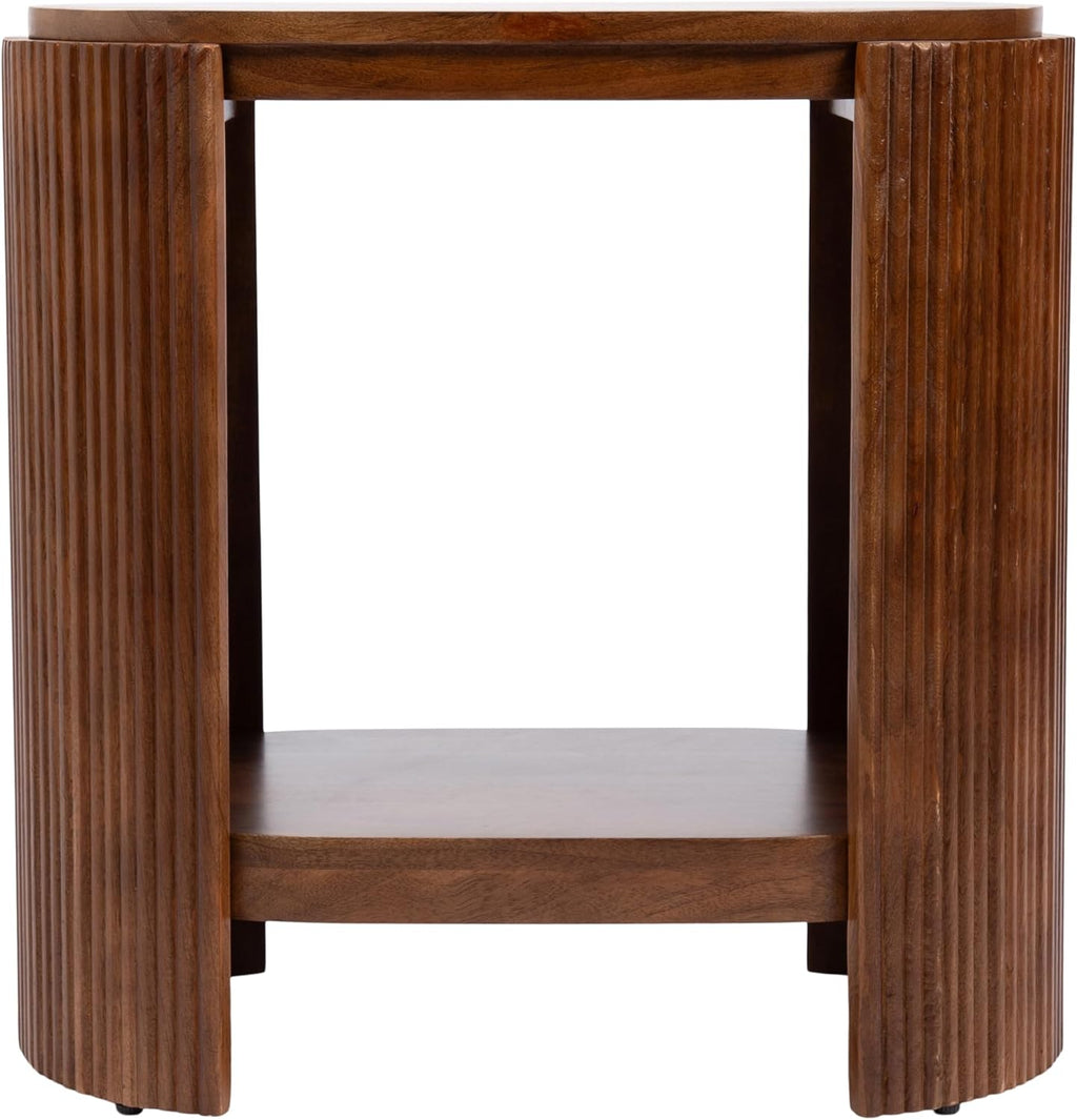 Kate and Laurel Cakora Modern Capsule Ribbed Mango Wood Side Table, 22 x 13 x 22, Walnut Brown, Mid-Century Decorative Two-Tier End Table for Use as a Bedroom Nightstand or Living Room Plant Stand