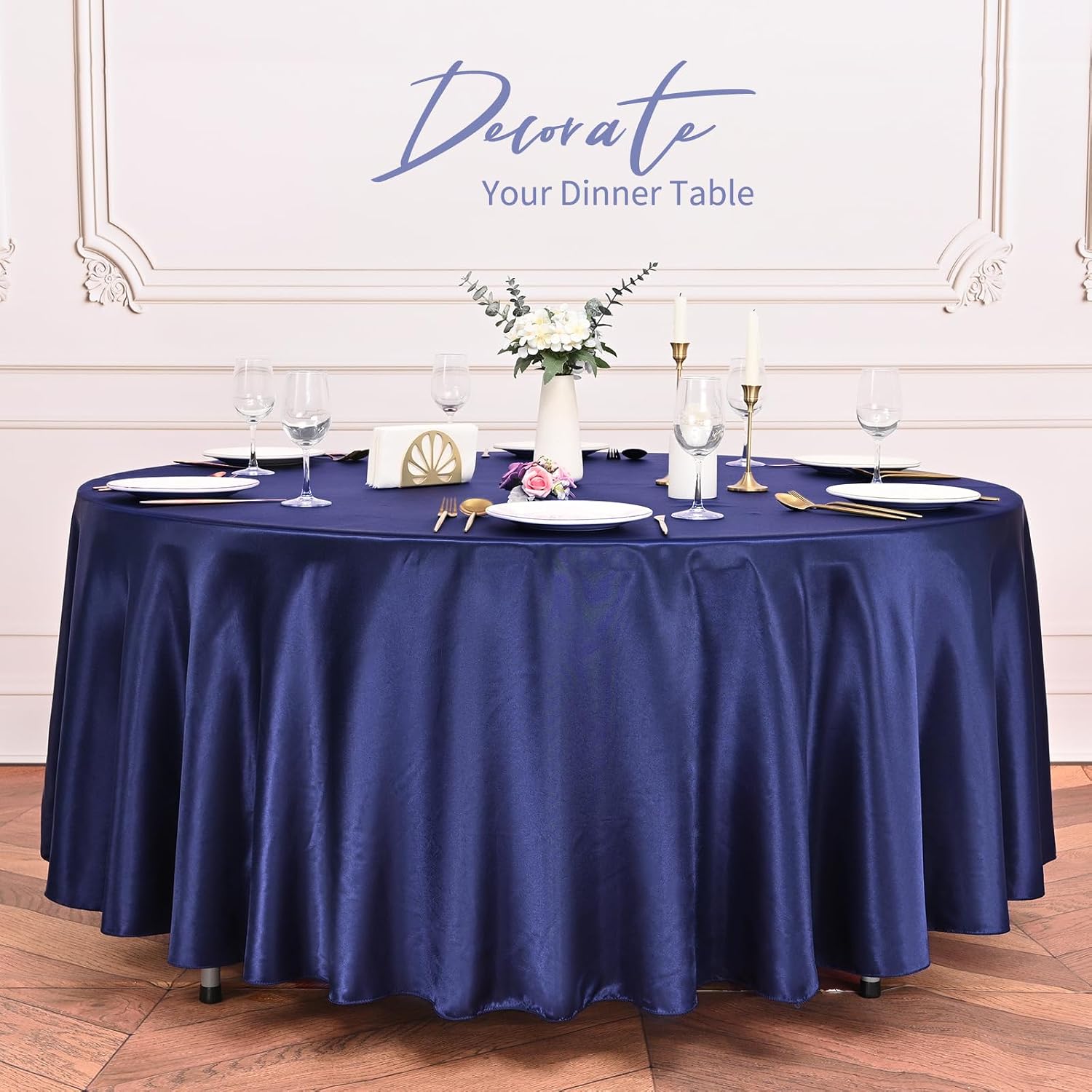 Pesonlook 12 Pack Navy Blue Round Tablecloth, 120 Inch Satin Fabric Tablecloth for Round Table, Wrinkle Resistant Washable TableCover Bright Silk TableClothes for Wedding Party Dining Table Banquet