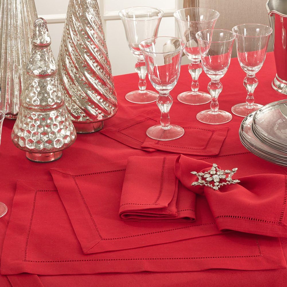 Red Hemstitched Border Holiday Tablecloth, 70' X 160' Rectangular