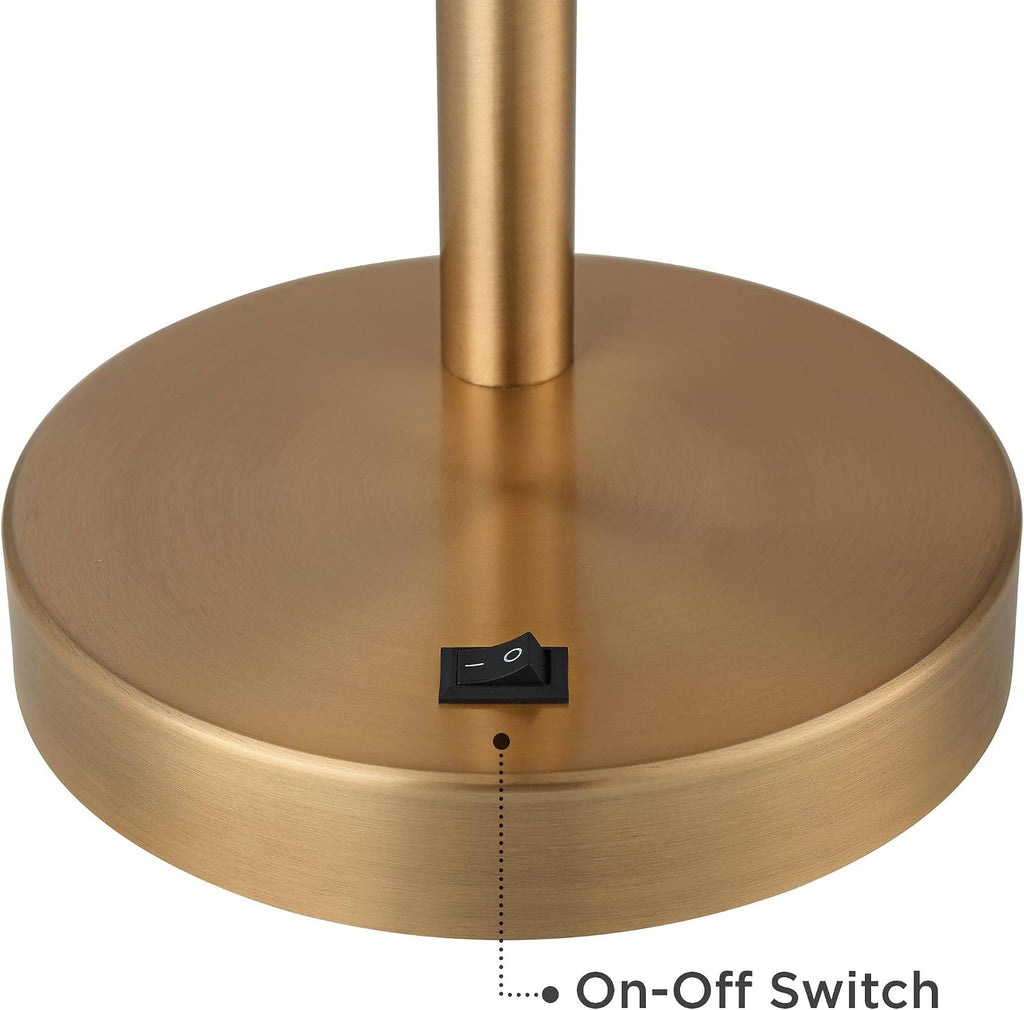 360 Lighting Sully Mid Century Modern Industrial Desk Table Lamp with USB and AC Power Outlet 23.5' High Antique Brass for Living Room Bedroom House Bedside Nightstand Home Office Reading