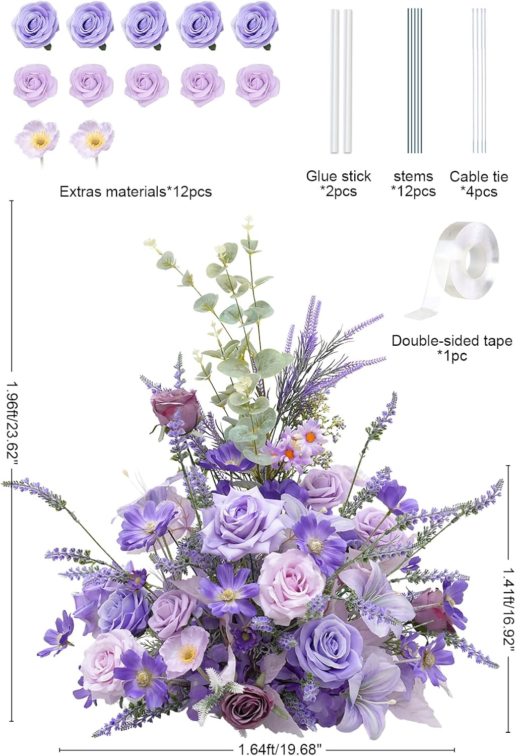 2pcs Purple Free Standing Flowers Ball Bouquet Artificial Rose Arrangements Balls for Wedding Centerpieces Tables Chair Aisle Runner Flowers Decorations