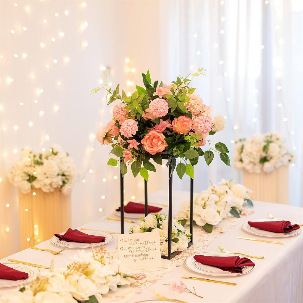 Sziqiqi Wedding Centerpieces Vase for Tables with Plates - 10 Pcs Metal Column Geometric Flower Stand 15.7in Black Flower Display Rack Decorations for T-Stage Reception Party Fiesta Event Home