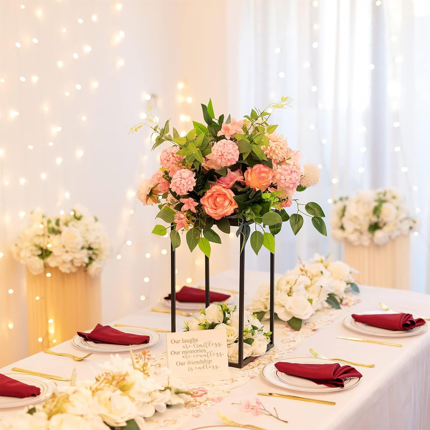 Sziqiqi Wedding Centerpieces Vase for Tables with Plates - 10 Pcs Metal Column Geometric Flower Stand 15.7in Black Flower Display Rack Decorations for T-Stage Reception Party Fiesta Event Home