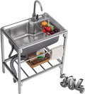 Single Bowl Sink | Stainless Steel Sink | Commercial Kitchen Sink | 1 Compartment | Free Standing Utility Sink | Swivel Faucet Storage Shelves | Laundry Tub | Washing Hand Basin