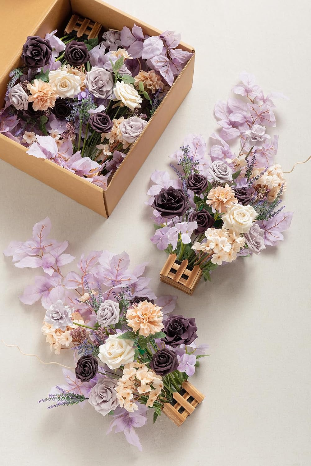Ling's moment 17.5' Tall Standing Artificial Flowers Arrangements 4 pcs Wedding Aisle Runner Chair Decorations French Lavender Plum Centerpieces Ceremony Reception Rose Floral Party Outdoor