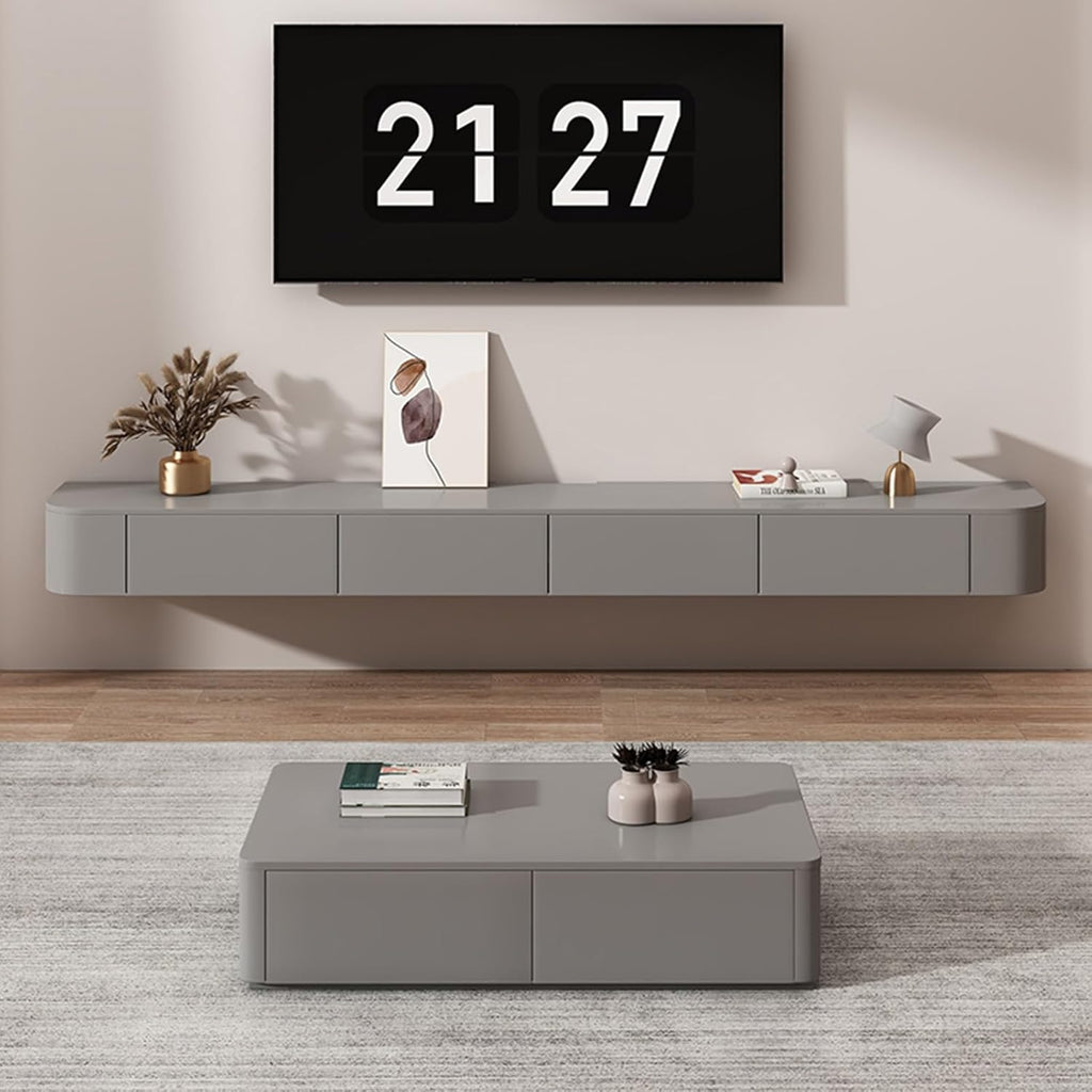 Floating TV Stand - Wall Mounted Media Console with 2 Drawer, Floating Entertainment Center TV Cabinet, Wall Mounted Audio/Video Shelf for Home Room (Grey, 62.99x7.87x9.45IN)