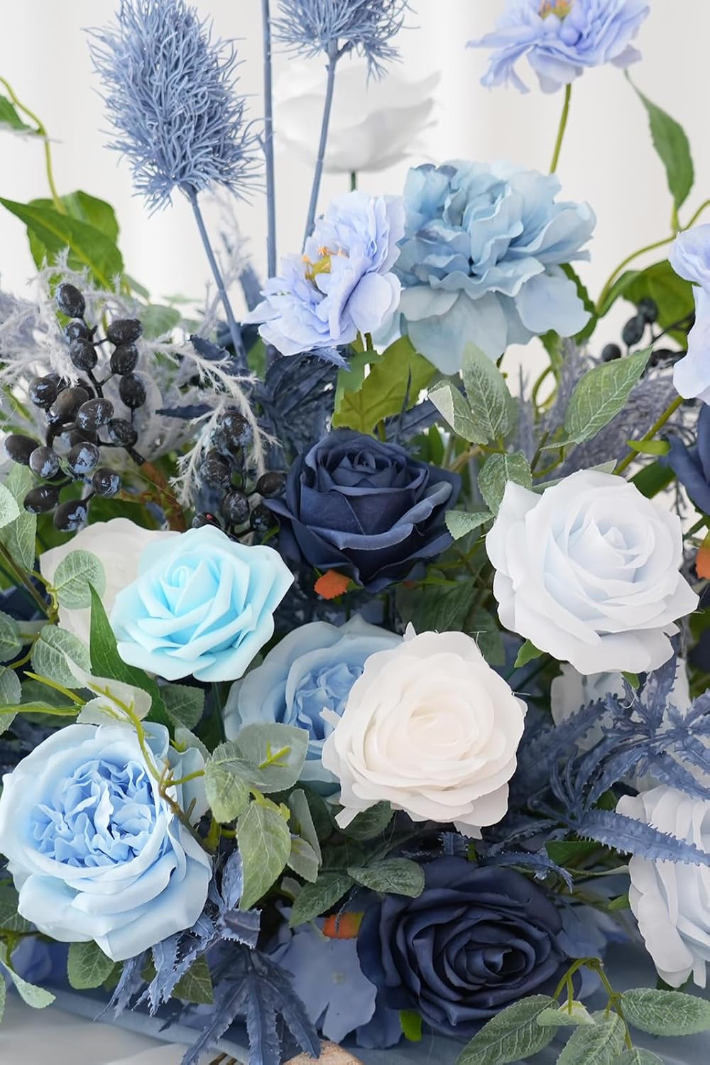 2pcs Free Standing Flowers Ball Bouquet Artificial Rose Floral Arrangements for Wedding Centerpieces Tables Aisle (Blue)