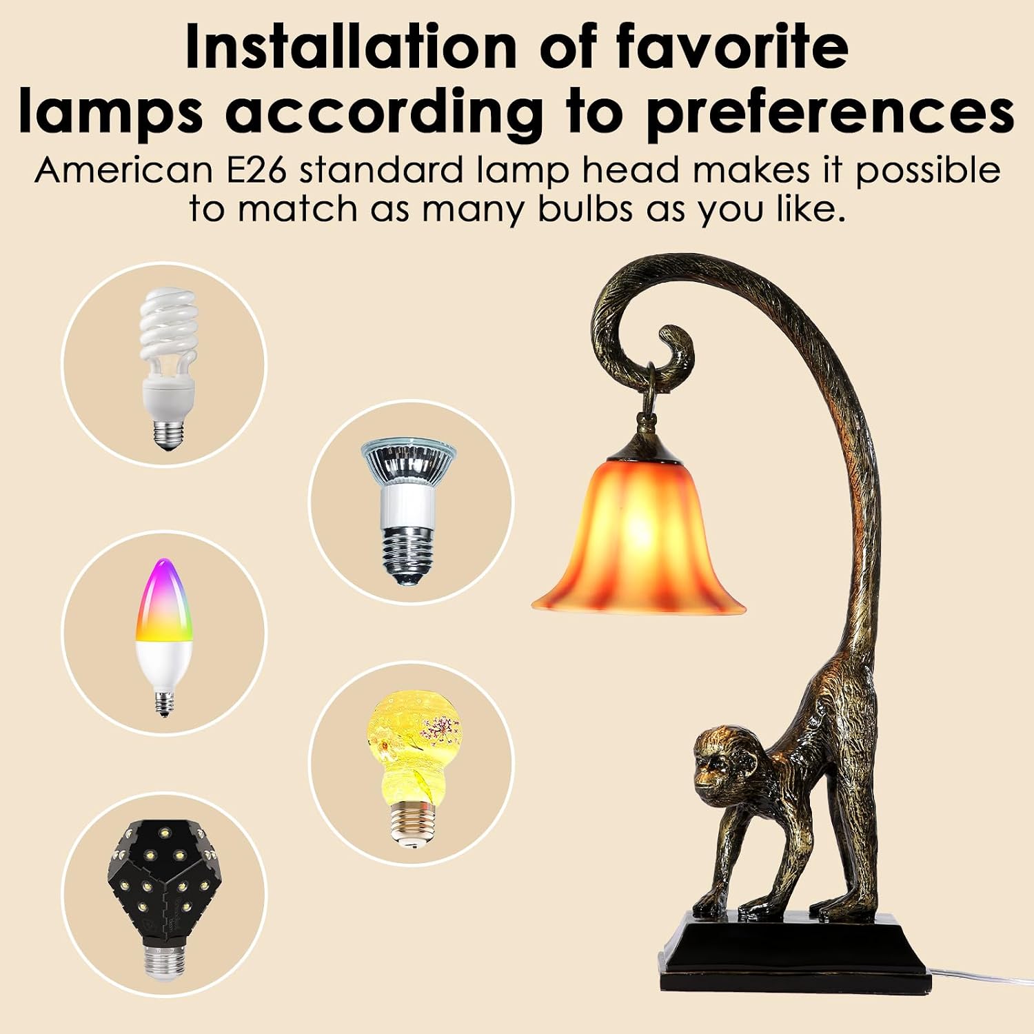 Modern Resin Bronze Monkey Table Lamp,Desk Lamp,Animal Lamp,Bedside LED Light for Home Decor,Living Room, Bedroom, Home Office, Kids Room(Bronze)