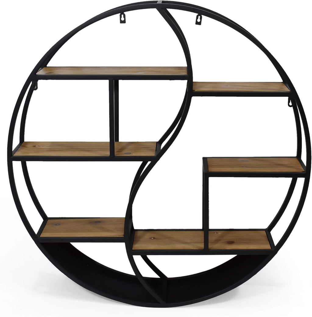 Christopher Knight Home Bobby Industrial Hanging Circular 8 shelves, Wall Shelf, Black Finish, Natural