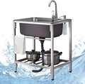 Commercial Stainless Steel Single Bowl Sink Freestanding Kitchen Sink with Storage Shelves Restaurant Utility Washing Hand Basin, 28x18.5x29.5inch, Silver