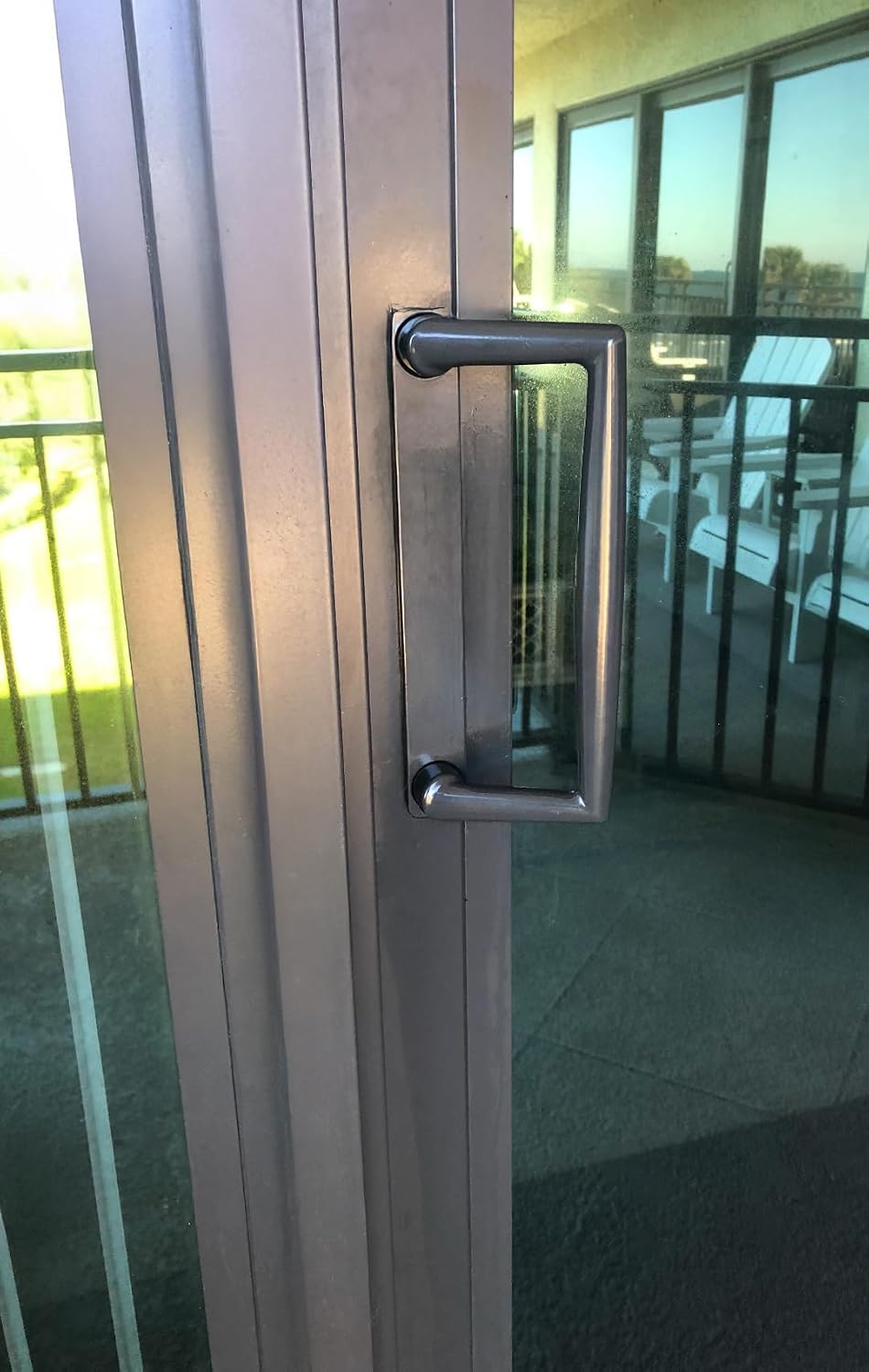 Sliding Glass Patio Door Handle Set 4-7/8' Hole Spacing, 9' Bronze Surface Mount PGT Replacement with Thumb Latch, Screws and Keepers