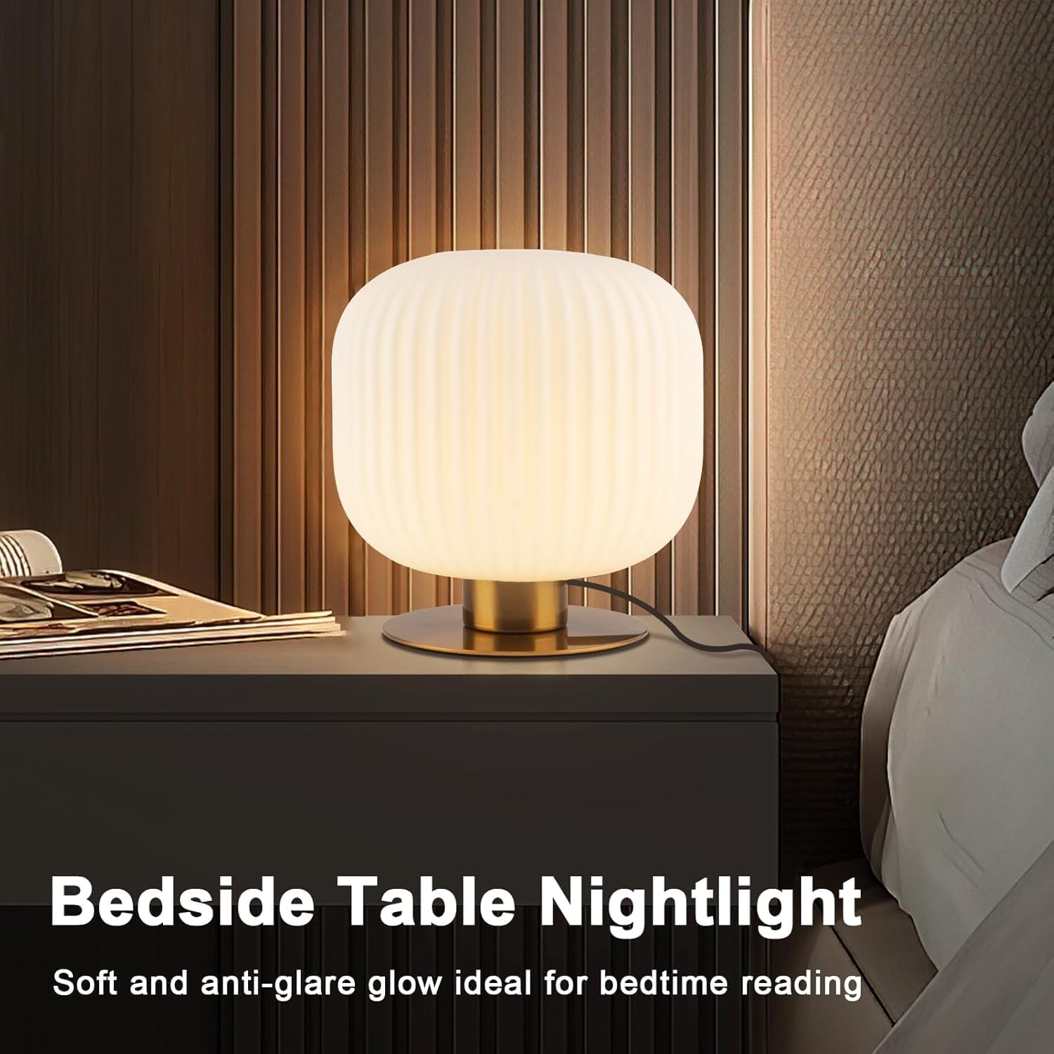 Bedroom Lamps Set of 2, White and Gold Bedside Lamp Milk Glass Table Lamp, MCM Table Lamp Vintage Nightstand Reading Lamp Small End Table Lamps for Living Room Office Study