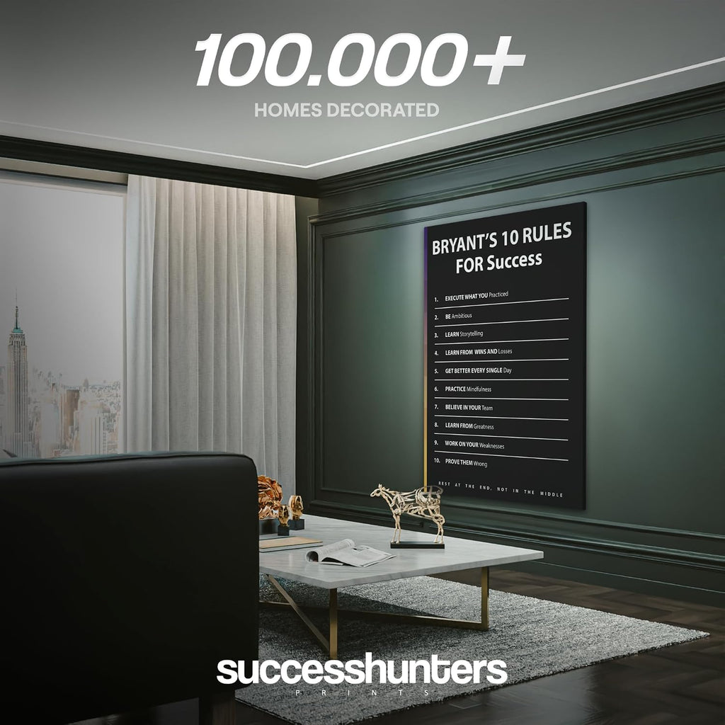 Bryant 10 Rules For Success Motivational Wall Art Office Decor Canvas Print, Black Mamba Mentality, Basketball Player Gift, Sports Gym Art (40' x 30' in)