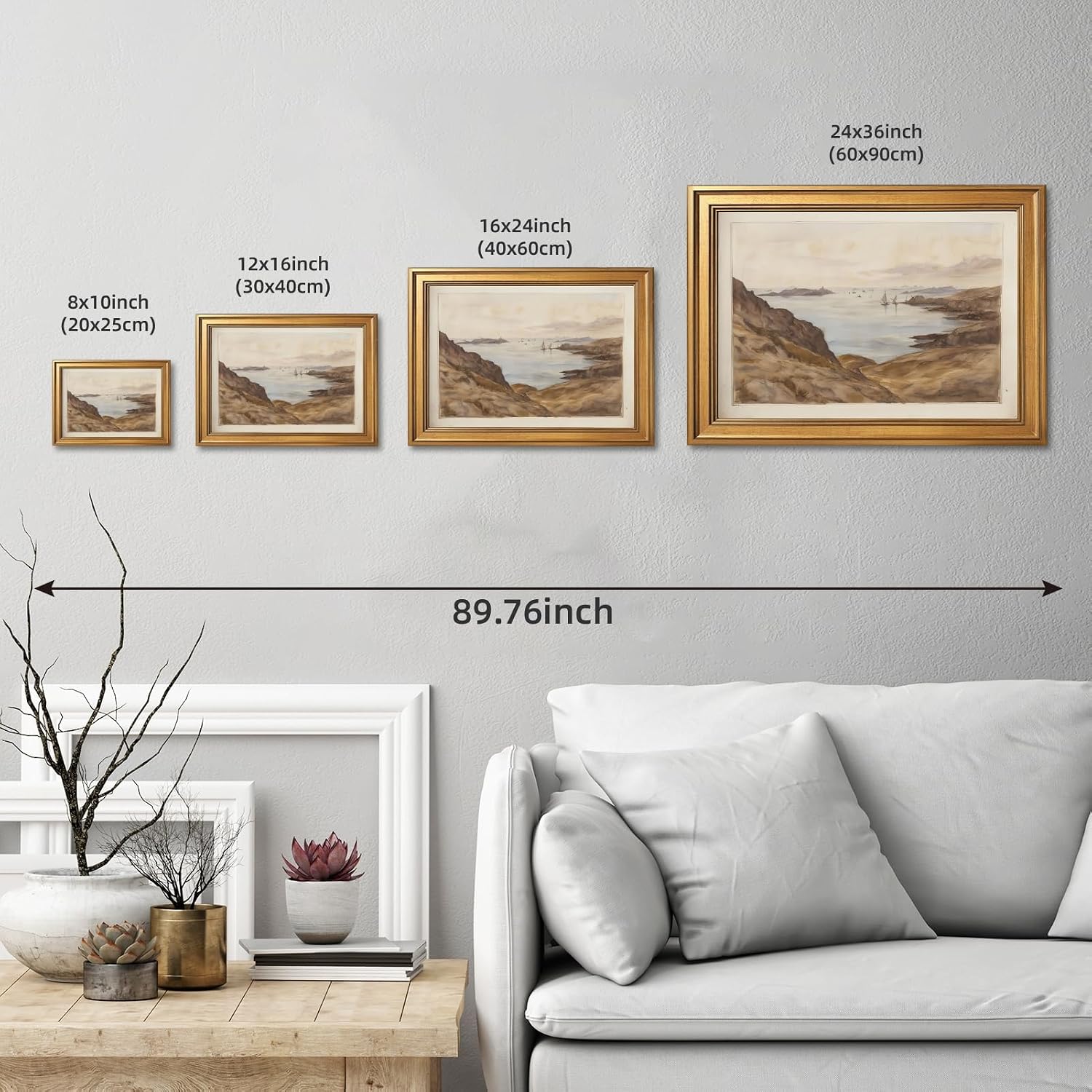 Large Framed Classic Ocean Shoreline Landscape Wall Art Canvas Print Tranquil Seaside with Rocks Waves Painting Picture Poster Coastal Artwork Wall Decor for Living Room Bedroom Beach House 24X36inch