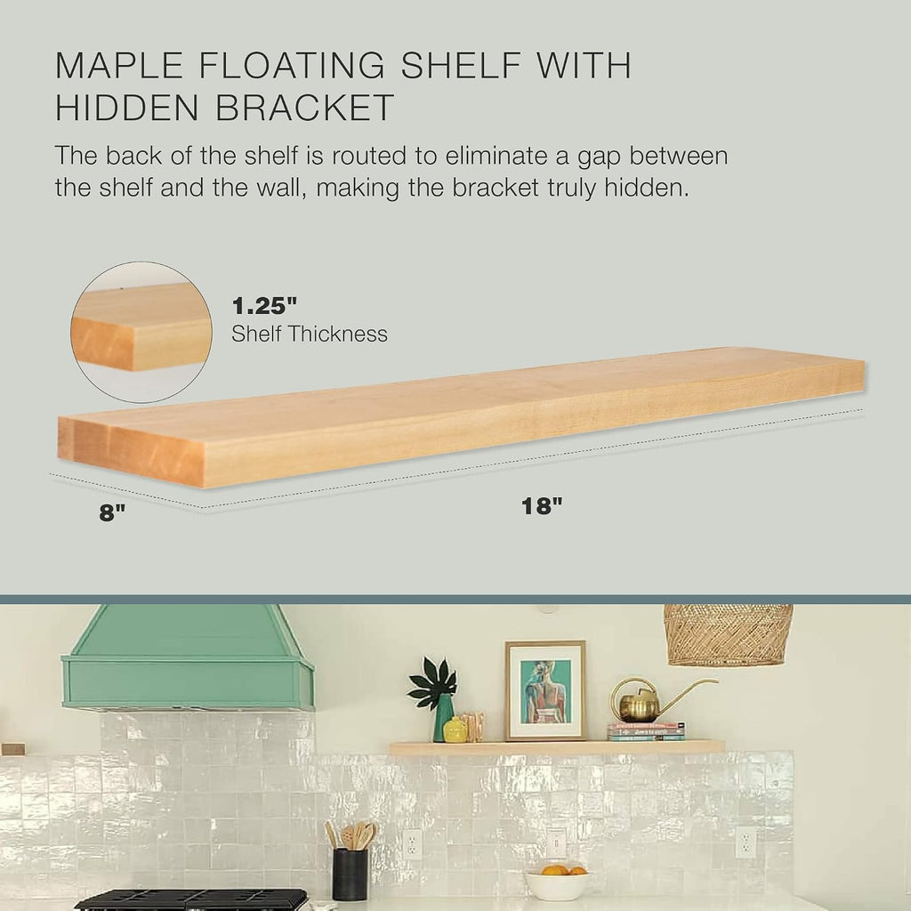UltraShelf Solid Wood Floating Shelf for Wall Decor, Maple, 18'' Long x 8'' Deep, 18'' width, 8'' depth