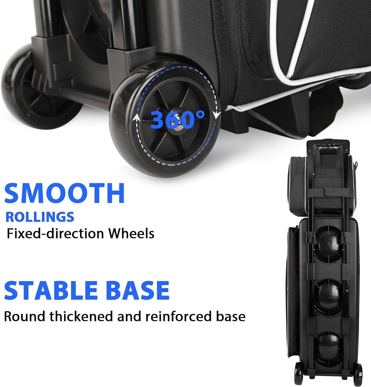 Goloni 3 Ball Bowling Bag with Wheels, Rolling Bowling Roller Bag with Retractable Handle for Balls & Bowling Accessories