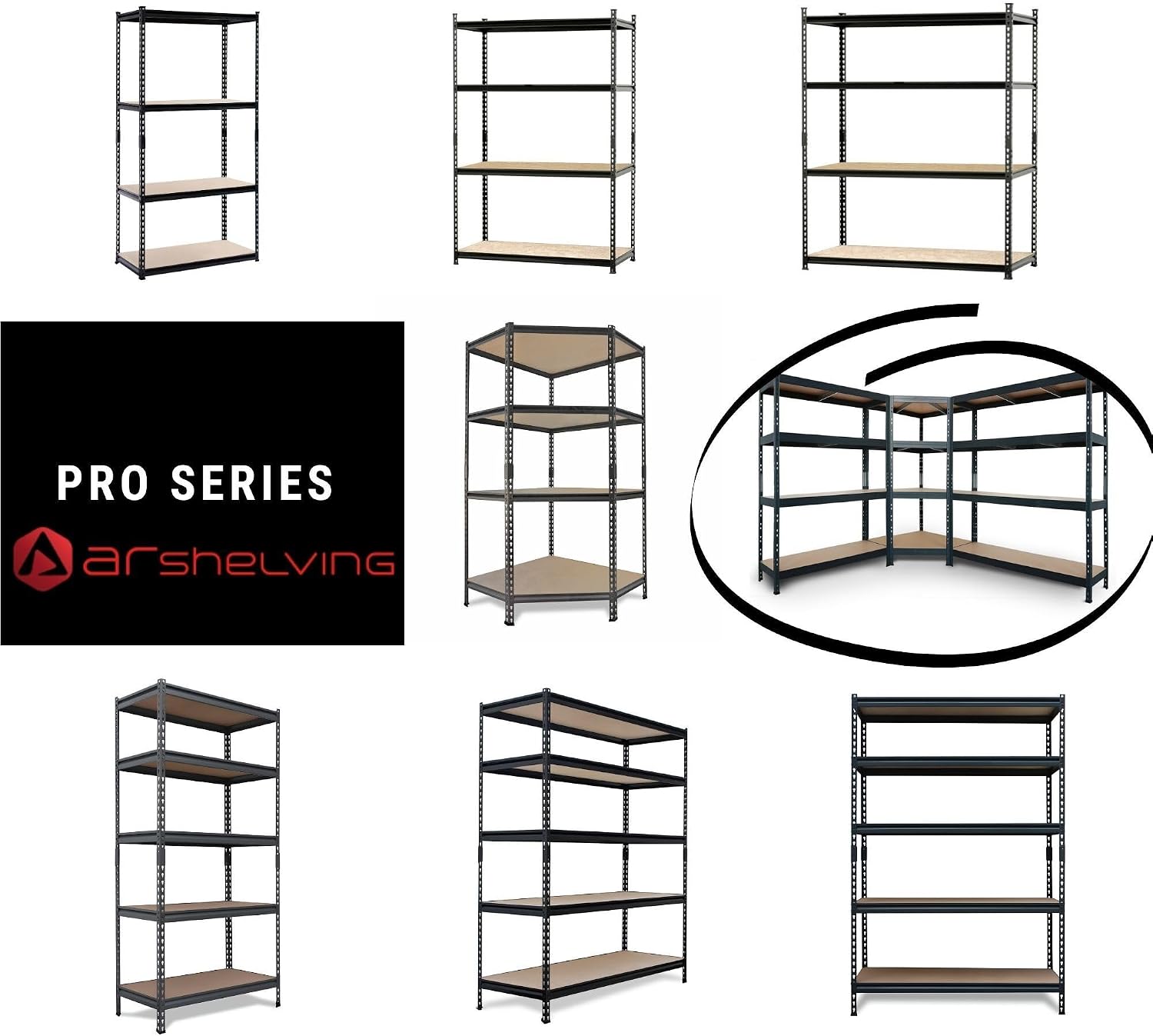 AR Shelving Pro Series Garage Storage Corner Shelving Unit — 4-Tier, Steel, Matte Black, 36in. W x 72in. H x 36in. D, 2000-Lb. Capacity, Model# TRCD18400KFUS0