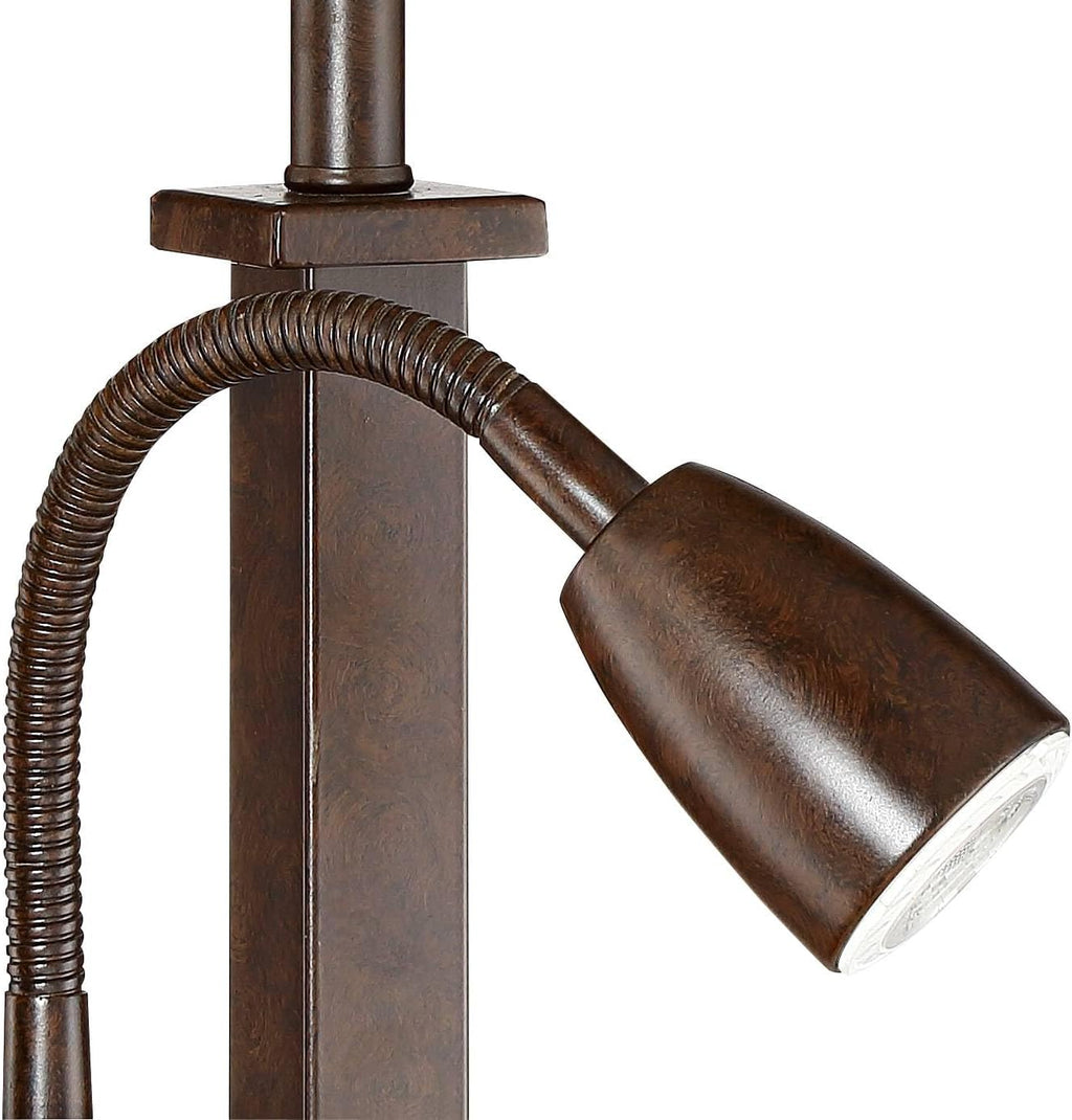 Possini Euro Design Deacon 26' High Modern Desk Table Lamp with USB Charging Ports A+C and AC Power Outlet in Base Gooseneck LED Bronze Rectangular Linen Shade for Living Room Bedroom House Bedside