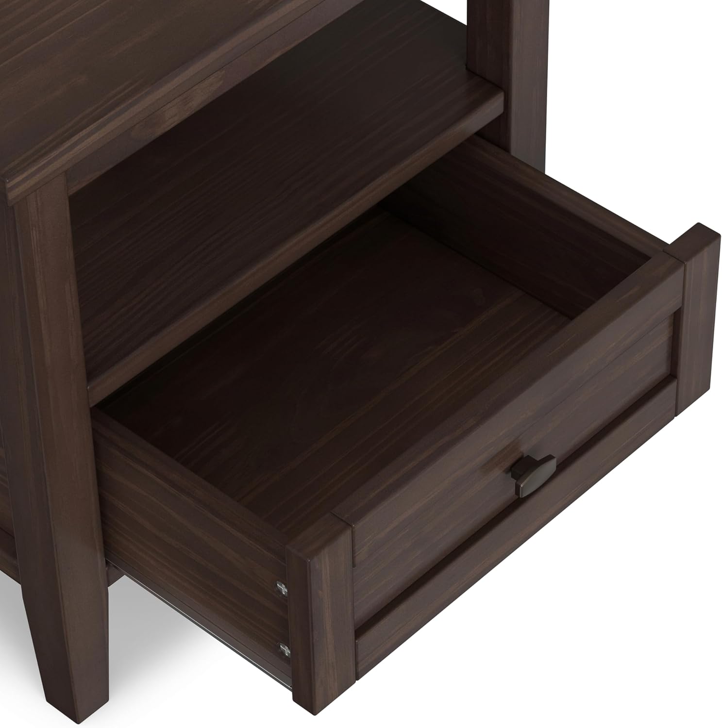 SIMPLIHOME Warm Shaker End Table - 20' Wide x 20' High Solid Wood Side Table in Warm Walnut Brown, Transitional Accent Table for Living Room or Bedroom with Drawer, Open Shelf and Square Tapered Legs