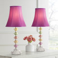 360 Lighting Bohemian Traditional Chic Style Accent Table Lamps 21' High Set of 2 Multi Colored Stacked Glass Deep Pink Bell Shade Decor for Kids Girls Room Bedroom Bedside House Nightstand