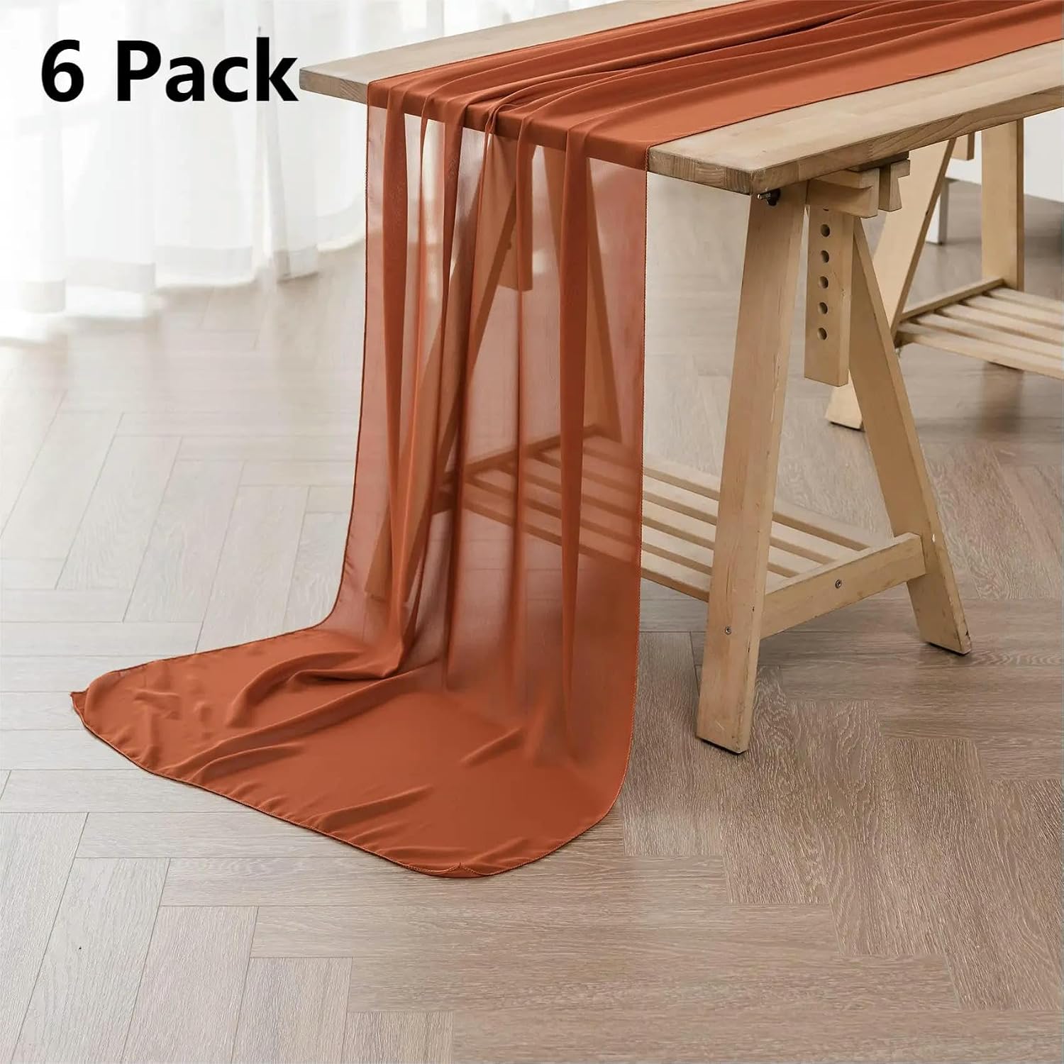 Chiffon Table Runne Wedding Runner Set of 6 Sheer Fabric Silk for Arch Draping Decoration Birthday Party Deco (Dusty Pink Piece 30x300cm)