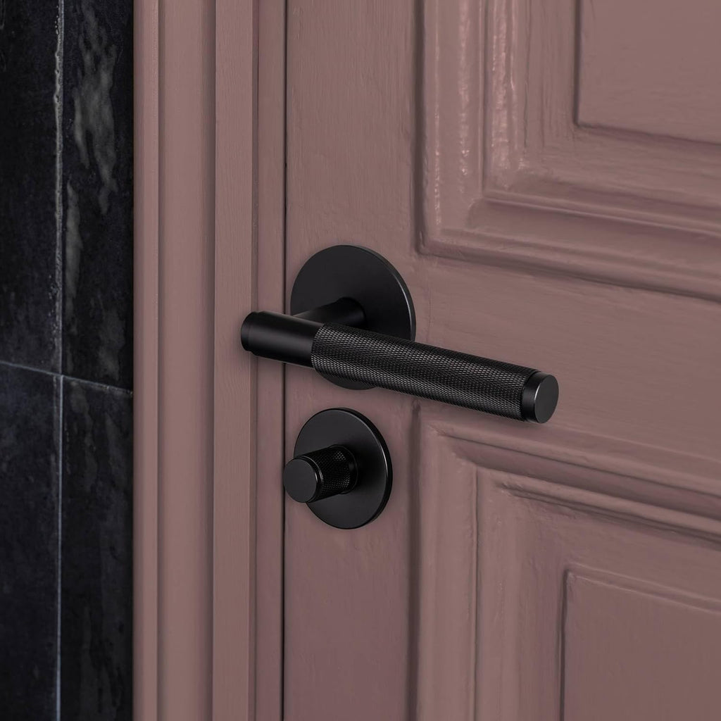 Buster and Punch Door Handle Set Privacy Cross Knurl (Smoked Bronze)
