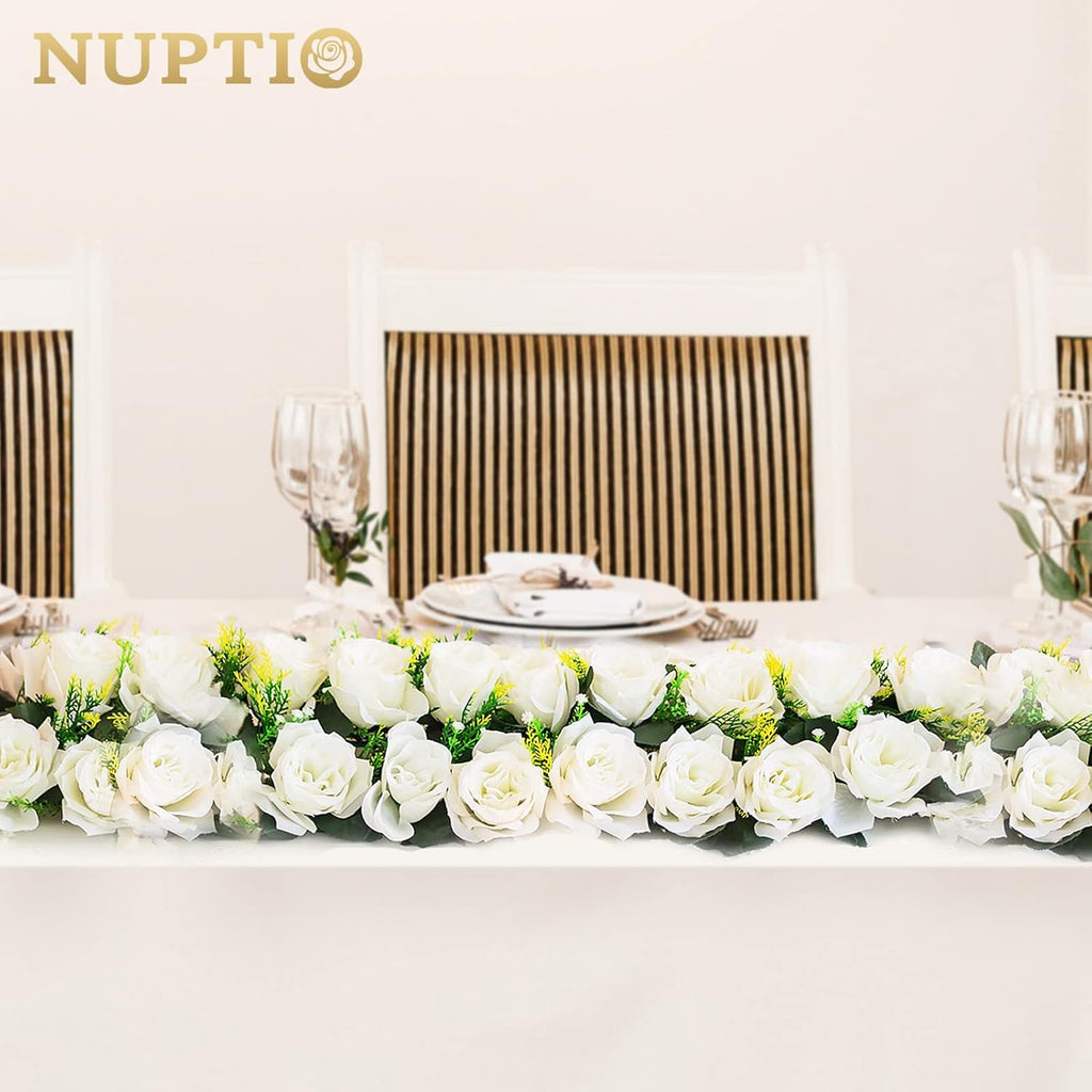 NUPTIO Wedding Floral Centerpieces for Tables - 6 Pcs 19.6in Long Spring Flower Arrangements Artificial Centerpiece, Elegant White Fake Rose Flowers Arrangement for Party Weddings Dining Table