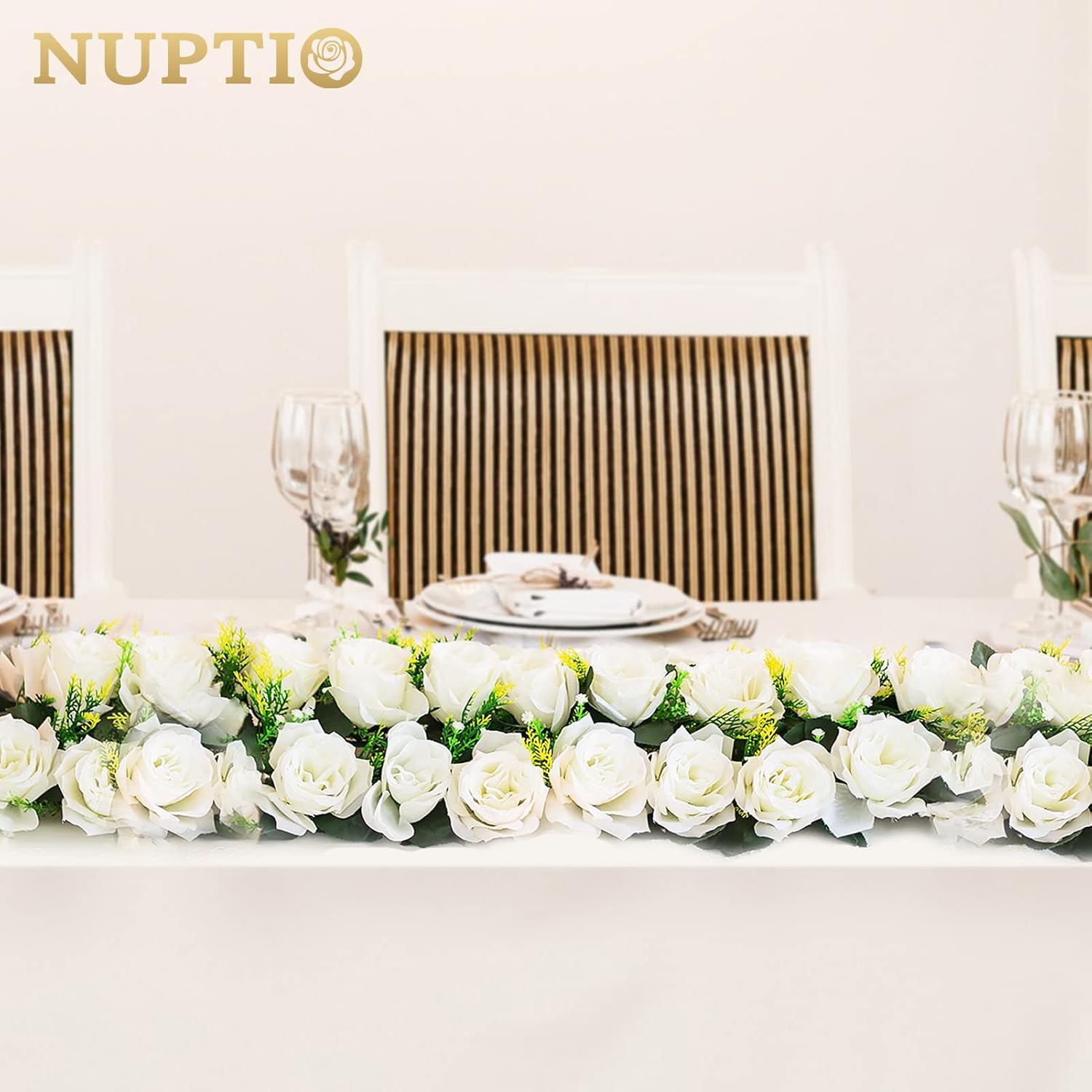 NUPTIO Wedding Floral Centerpieces for Tables - 6 Pcs 19.6in Long Spring Flower Arrangements Artificial Centerpiece, Elegant White Fake Rose Flowers Arrangement for Party Weddings Dining Table