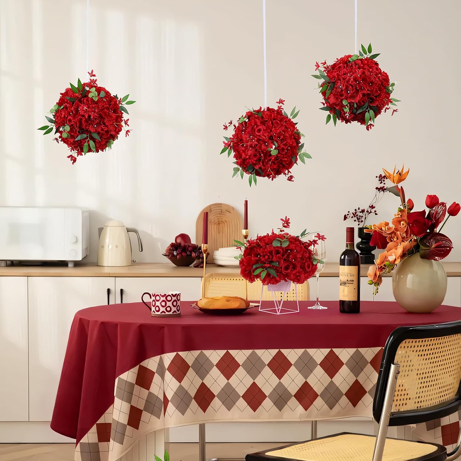 6pcs Wedding centerpieces for Tables 15.8' Red Artificial Flowers Rose Ball Arrangements Silk Flower Balls Floral for Wedding Christmas Party Table Home Decor (6, Red, 15.8'' Diam)