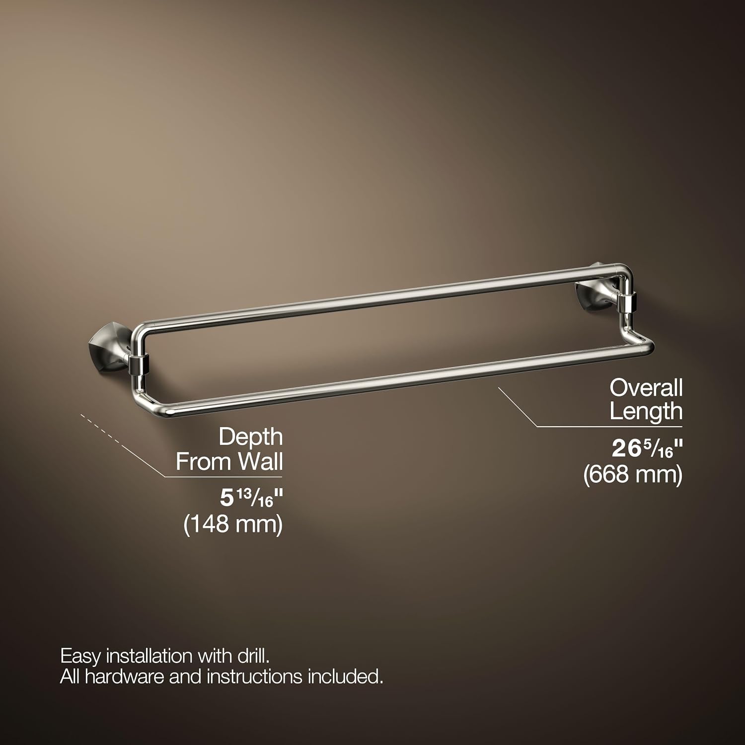 Kohler 27062-SN Occasion® 24' Double Towel bar, Vibrant Polished Nickel