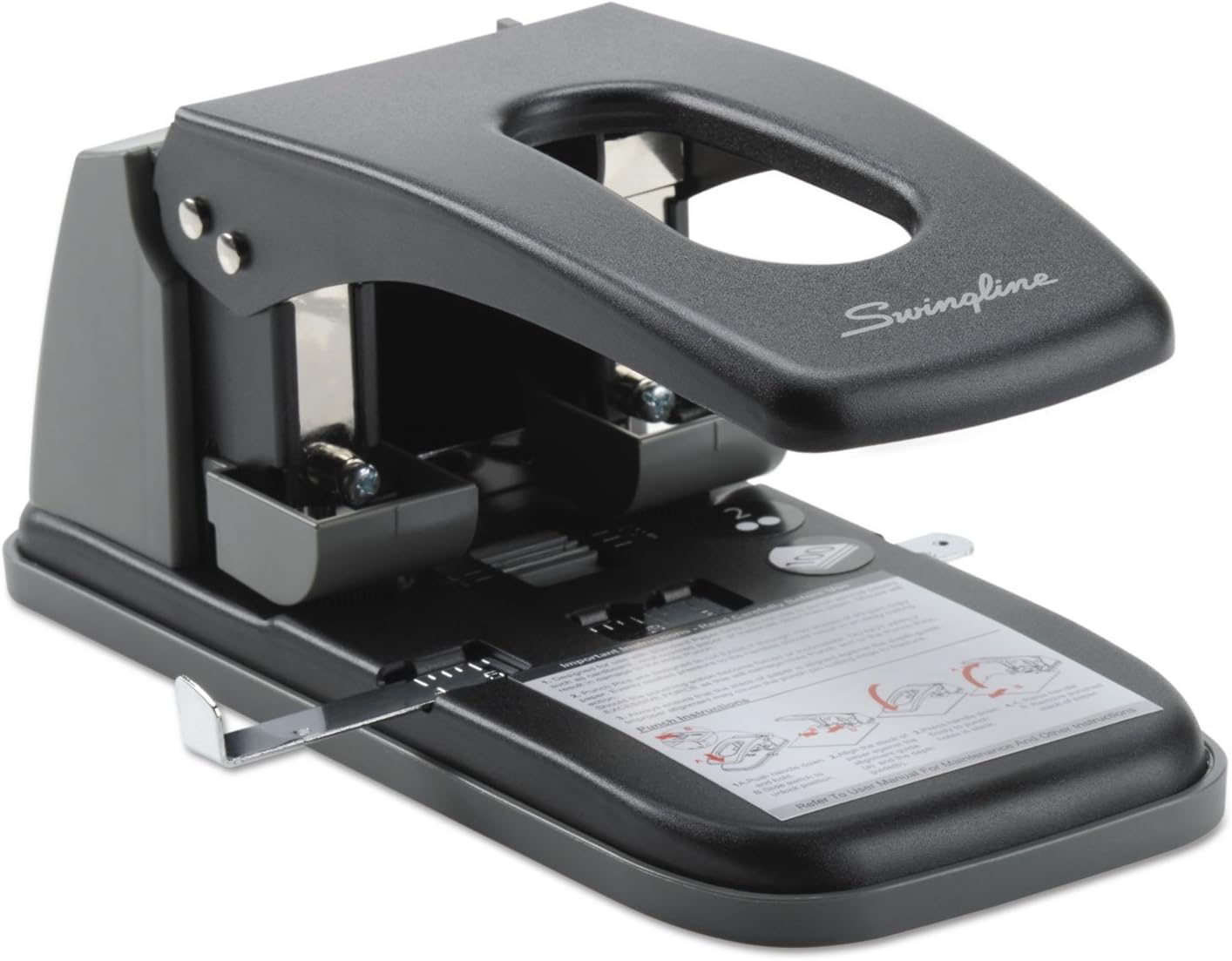 Swingline 2 Hole Punch, Hole Puncher, High Capacity, 100 Sheet Punch Capacity, Fixed Centers, Black (74190)