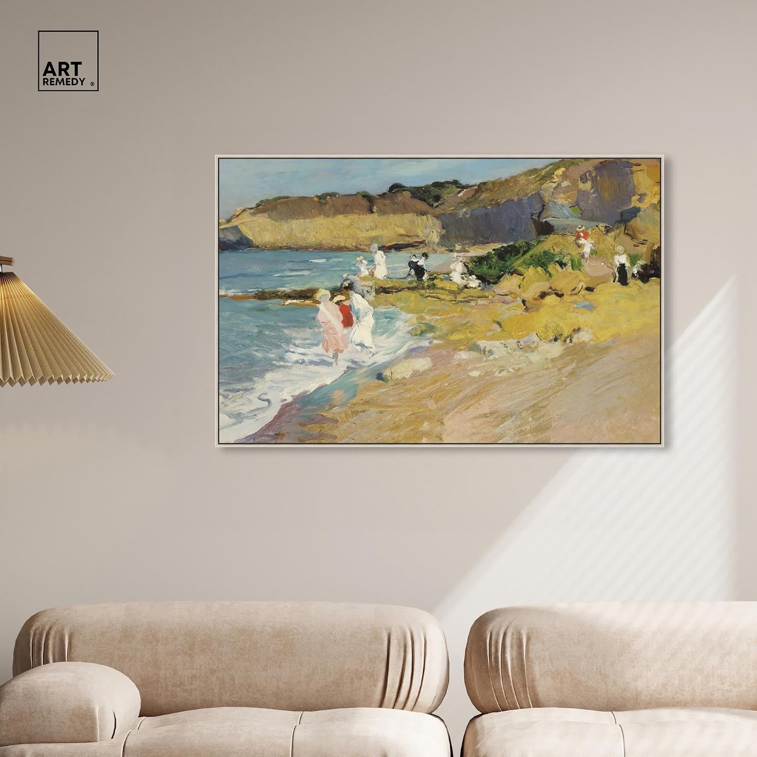 Art Remedy Classic Landscape Canvas, 45' x 30', Silver Frame, Rocks at the Lighthouse