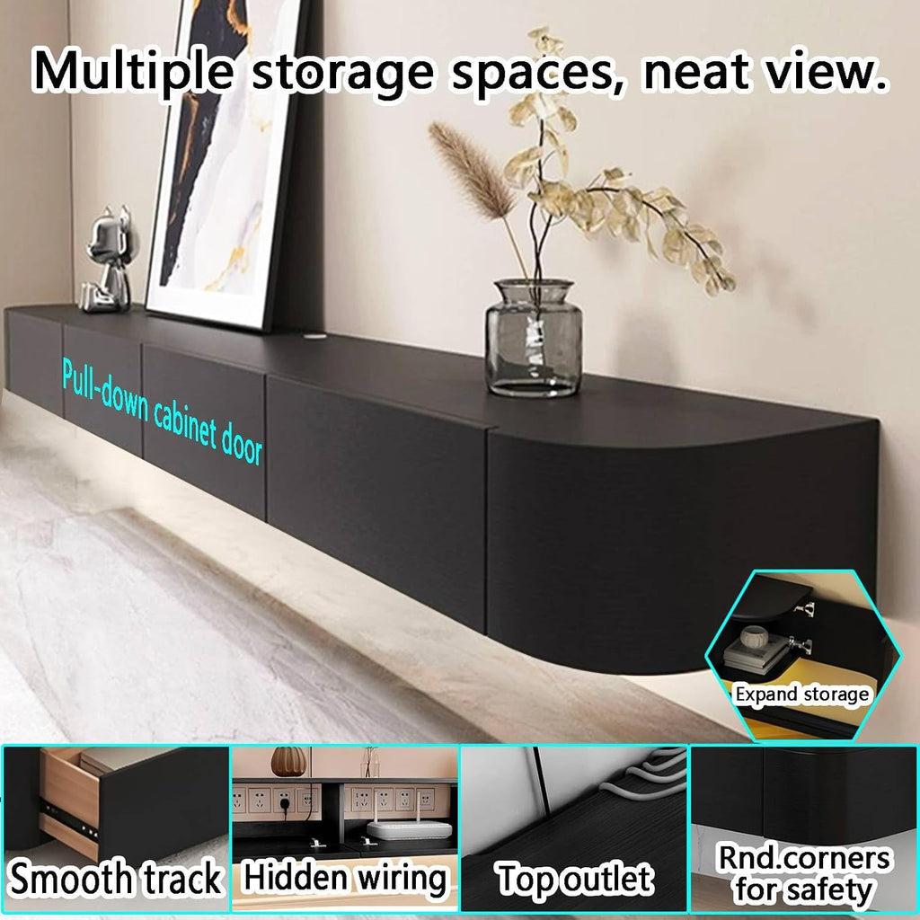 Floating TV Stand with Drawers for Bedroom,Solid Wood Living Room tv Stand,Suitable for Various scenarios Wall Shelf TV Cabinet Black, 78.7'
