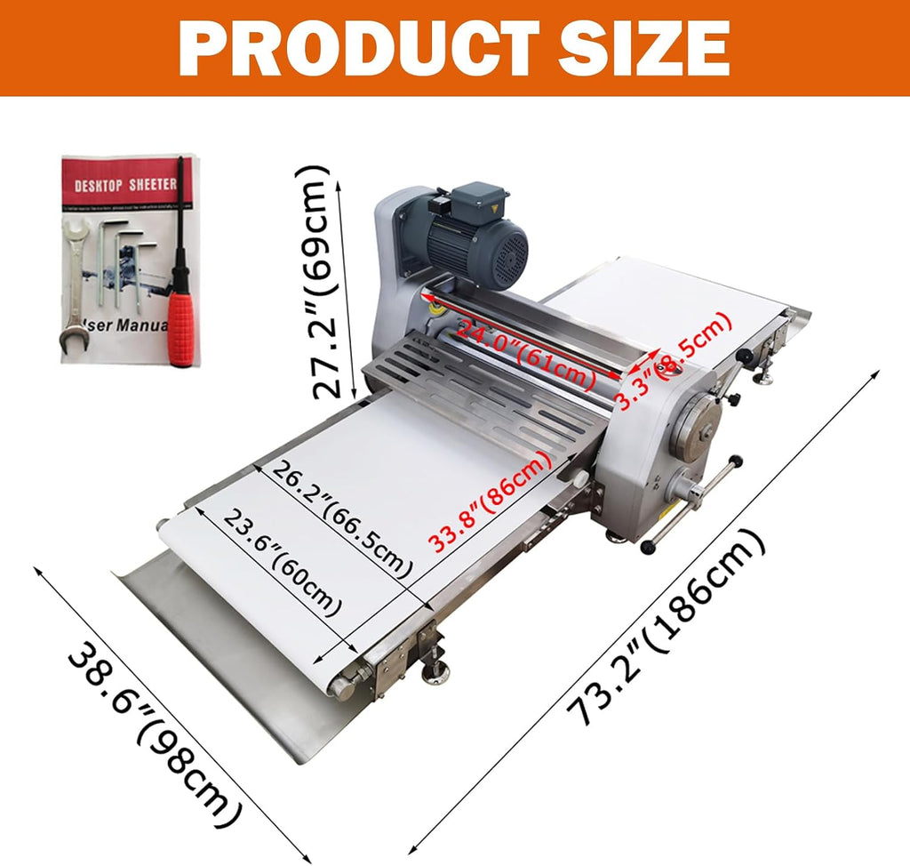 TECHTONGDA Commercial Dough Sheeter Countertop Pizza Pasta Roller Dough Press Machine Fondant Flattener Pastry Sheeter with 70.9x23.6' Conveyor Belt Bakery Equipment