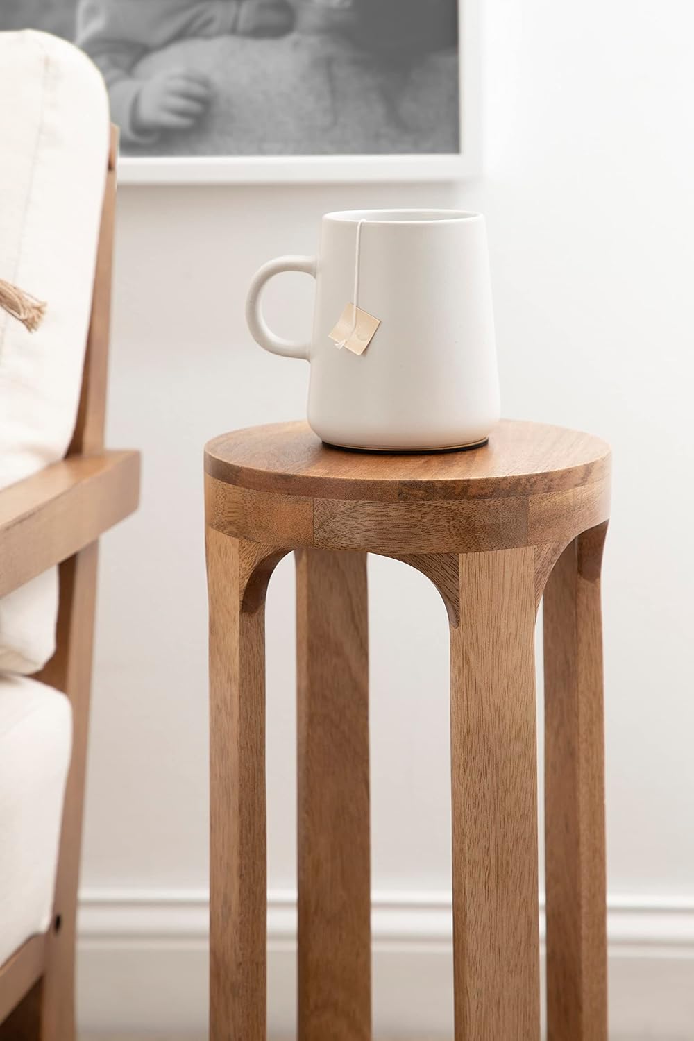 Kate and Laurel Dahl Wooden Round Drink Table; 8 x 23; Natural Brown; Transitional Boho Circle Wood Accent Pedestal Table for Living Room Plant Stand or Small Bedroom Nightstand