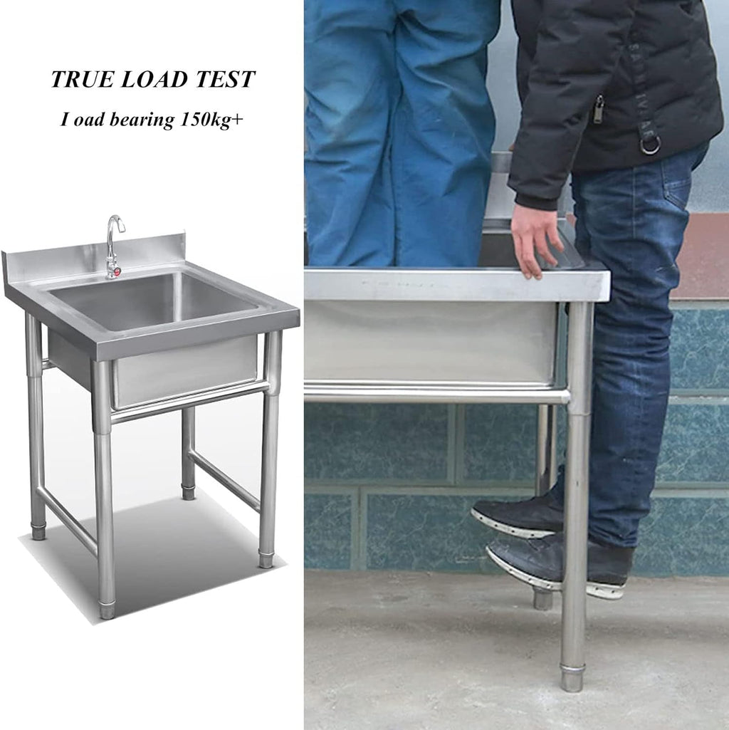 Single Bowl Sink Stainless Steel Commercial Utility Basin with Faucet, Free Standing 1 Compartment Sink for Bar, Restaurant, Kitchen, Hotel and Home