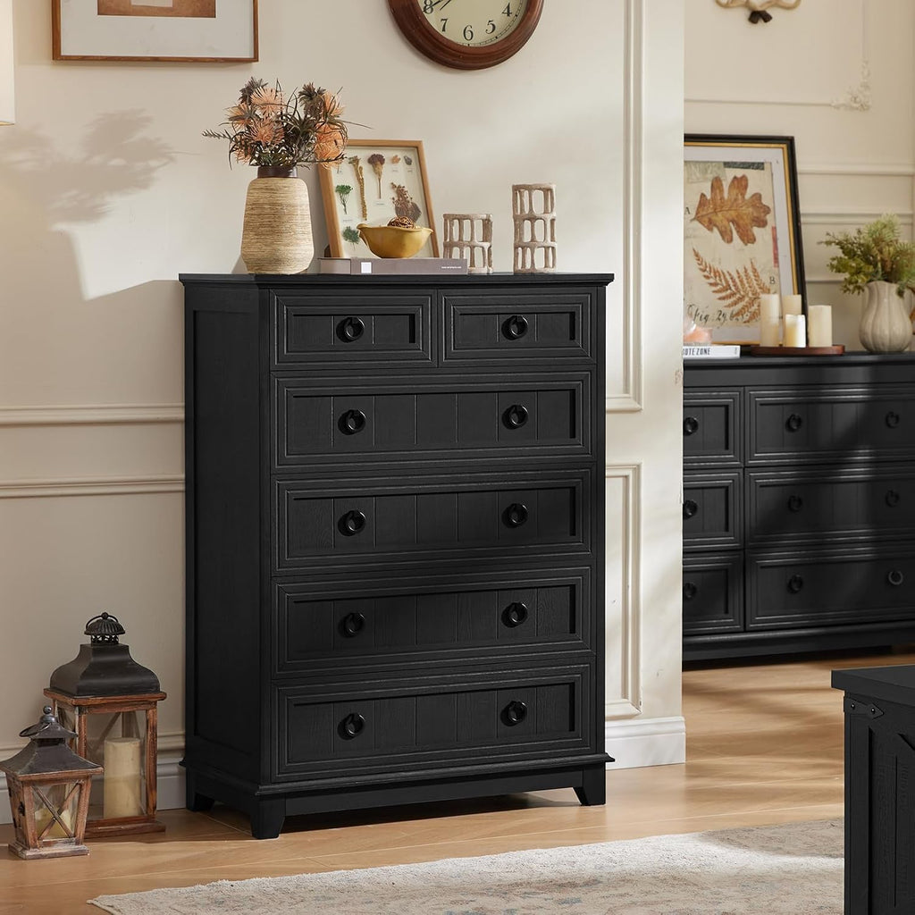 Joaxswe Farmhouse 6 Drawer Dresser for Bedroom Set of 2, 41' Tall Small Dressers & Chest of Drawers, Rustic Wood Dresser with Metal Handle, Storage Organizer Closet for Living Room, Hallway, Entryway