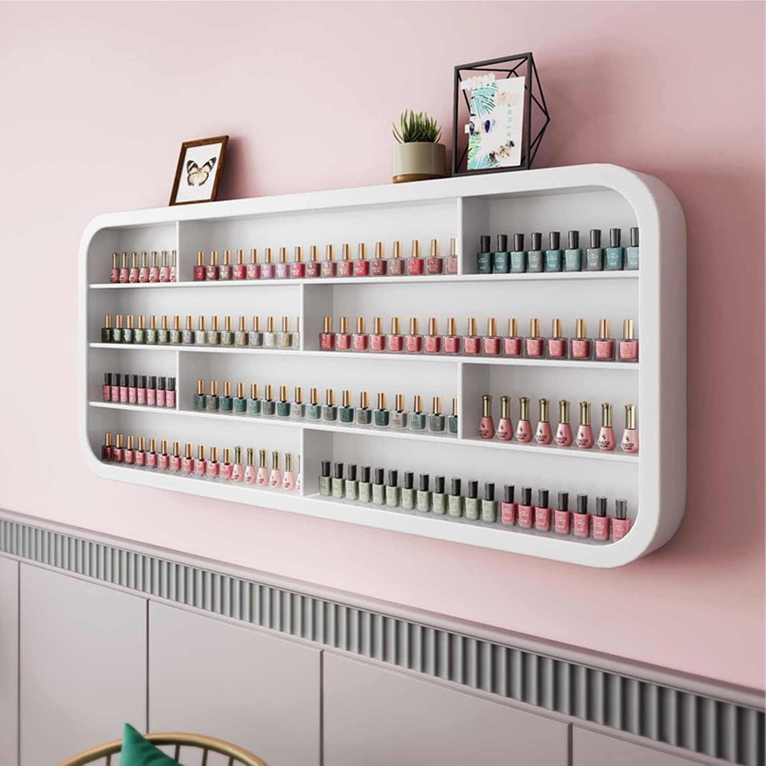 Hanging Wall Nail Polish Organizer, Floating Shelves for Salon Beauty and Manicure Shop, Wooden Nail Polish Display Rack Perfume Rack, White,C