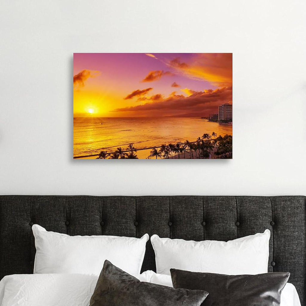CafePress Canvas Wall Art Beach Coastline of Waikiki Ready to Hang for Living Room, Bedroom or Office