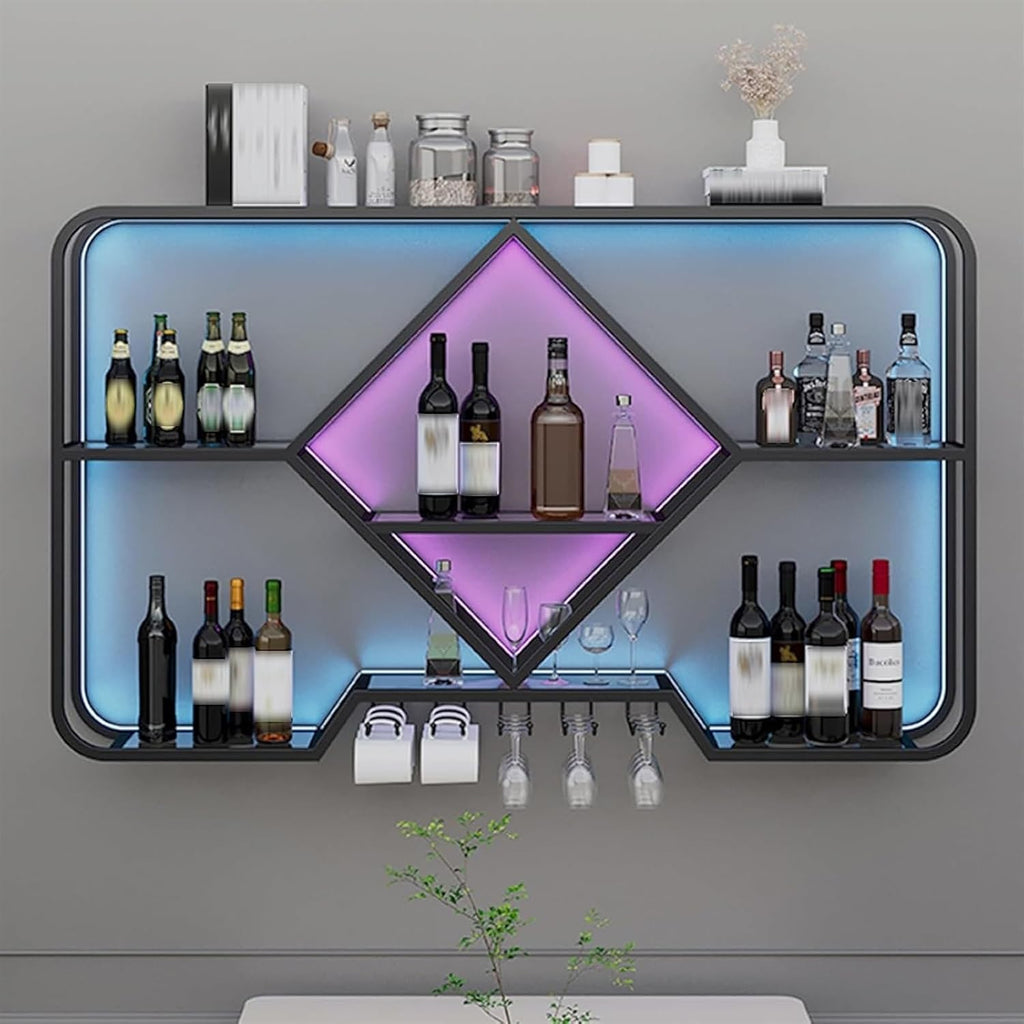 Black Wall Mount Wine Glass Rack Shelf for Whiskey Bottles Floating Corner Bar Organizer Display Rack Mini Bar Bottle Holder 120cm
