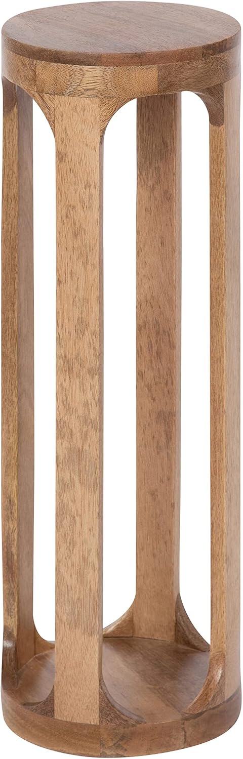 Kate and Laurel Dahl Wooden Round Drink Table; 8 x 23; Natural Brown; Transitional Boho Circle Wood Accent Pedestal Table for Living Room Plant Stand or Small Bedroom Nightstand