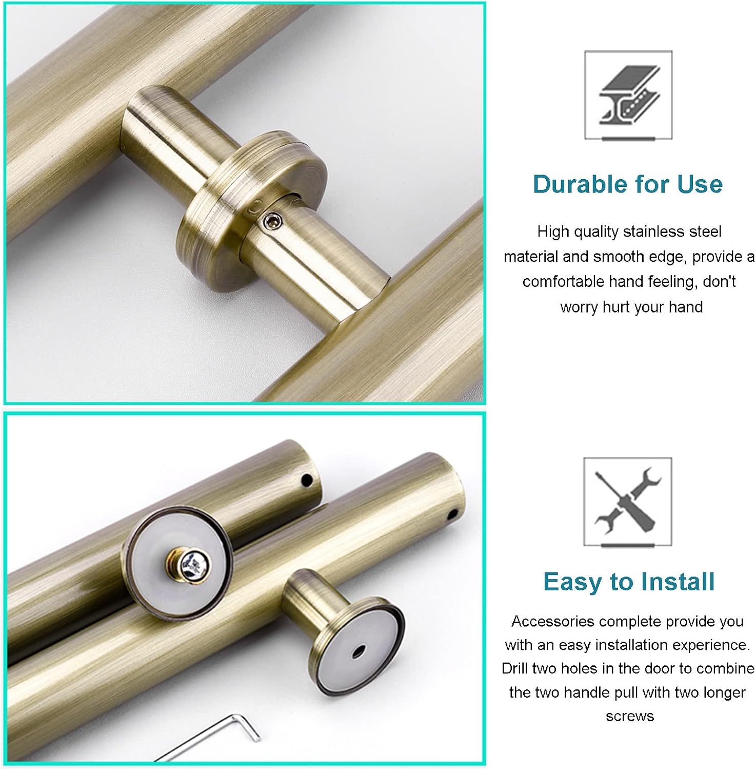 Door Handle Barn Sliding Door Handle,Bronze Stainless Steel Double Sided H Shape Push Pull Door Handle for Interior Exterior Doors,1.6Ft/2Ft/2.6Ft/3.3Ft/4(Bronze-50cm/20in