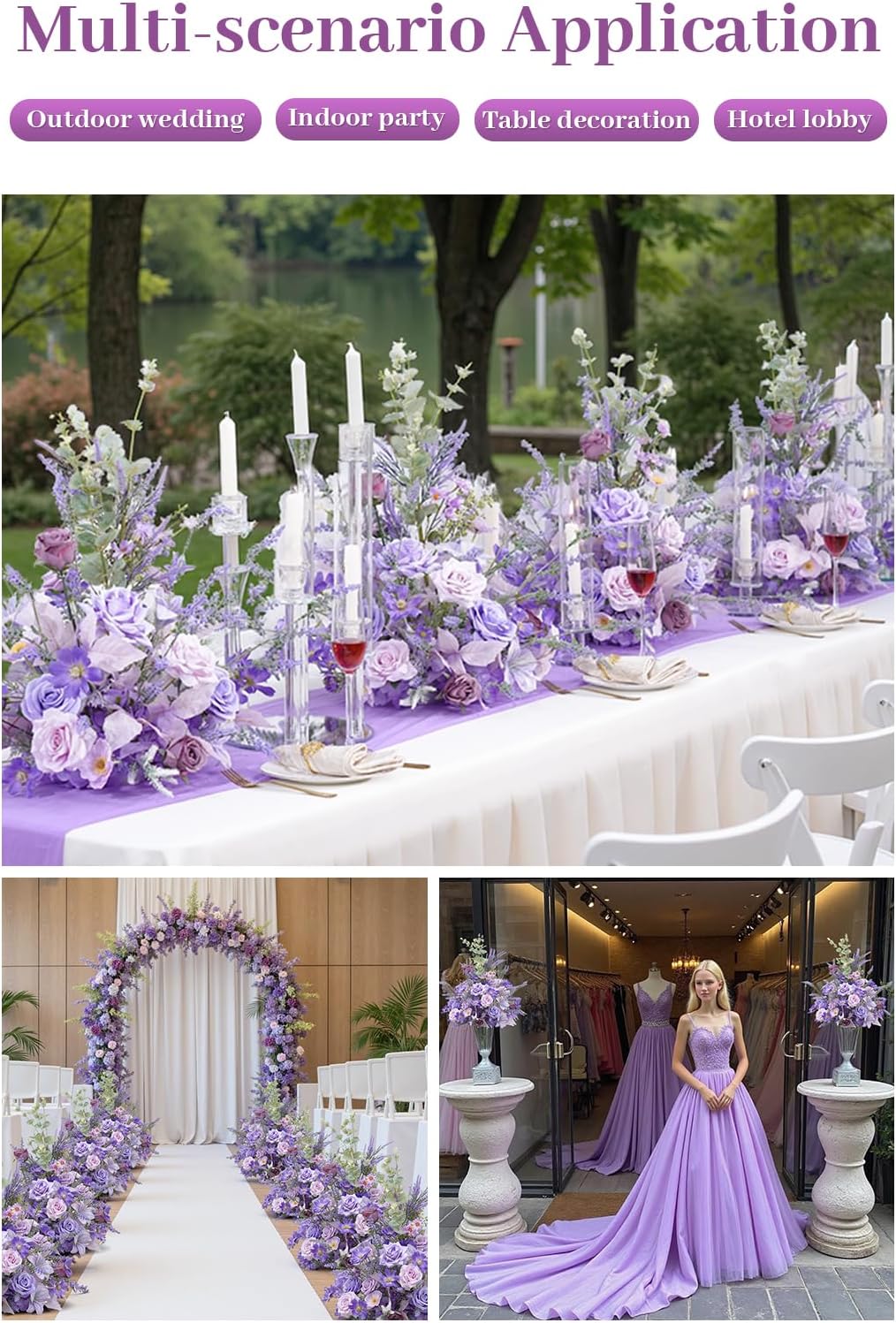 2pcs Purple Free Standing Flowers Ball Bouquet Artificial Rose Arrangements Balls for Wedding Centerpieces Tables Chair Aisle Runner Flowers Decorations
