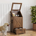 Dog Feeding Station with Storage,Wooden Pet Food Storage Cabinet,Equipped with 2 High Footed Bowls and 3 Hooks,Top Glass Flip Cover,Anti Tipping Device (Dog Feeding Station-Walnut)
