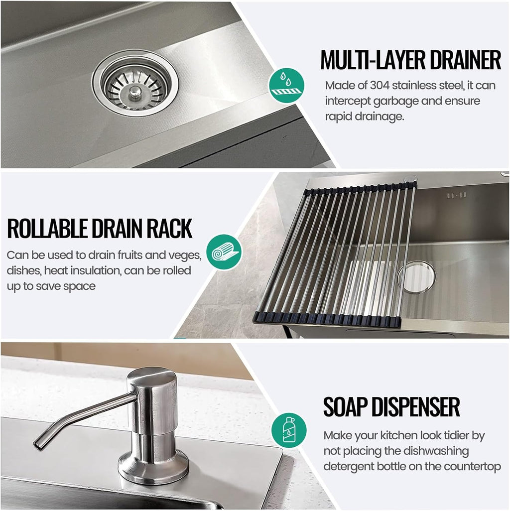 Stainless Steel Kitchen Sink, Small Single Bowl Sink, Topmount Compact Bar/Utility Sink With Tap Hole, Overflow & Drainer Kit, For Bar, Pub, RV, Campervan, Basement, Outdoor Use(Silver,55x45cm)