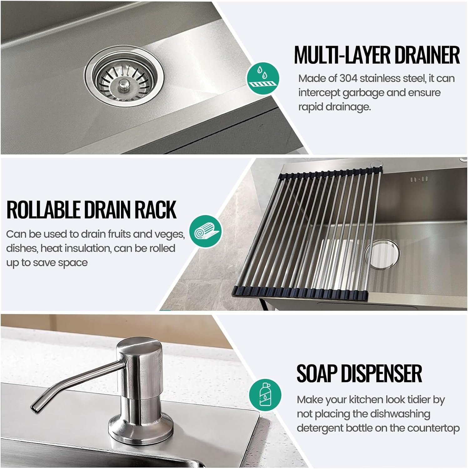 Stainless Steel Kitchen Sink, Small Single Bowl Sink, Topmount Compact Bar/Utility Sink With Tap Hole, Overflow & Drainer Kit, For Bar, Pub, RV, Campervan, Basement, Outdoor Use(Silver,55x45cm)