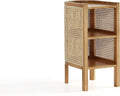 Manhattan Comfort Versailles Rattan Bedside End Table Accent Sofa Side Table for Living Room, Bedroom, Study and Home Office with 2 Shelf Storage, Natural Cane
