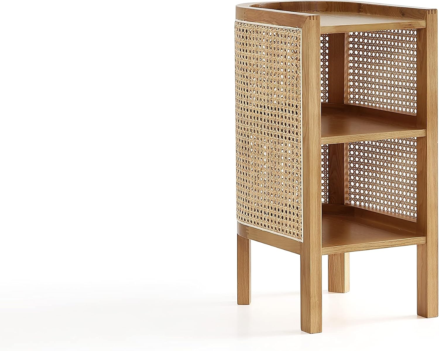 Manhattan Comfort Versailles Rattan Bedside End Table Accent Sofa Side Table for Living Room, Bedroom, Study and Home Office with 2 Shelf Storage, Natural Cane