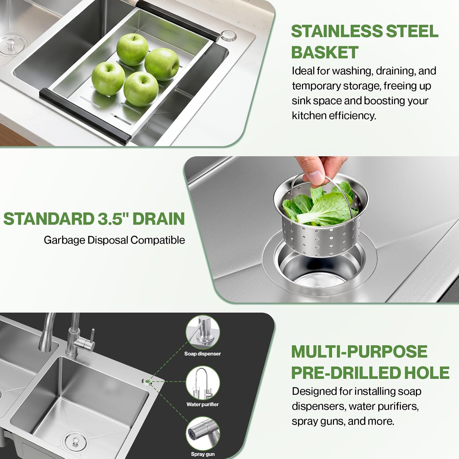 31.5x17.7 Inch Drop-in/Topmount Double Bowl Kitchen Sink, Nano-Coated Stainless Steel Kitchen Sink with Drainage Pipes & Fruit Baskets