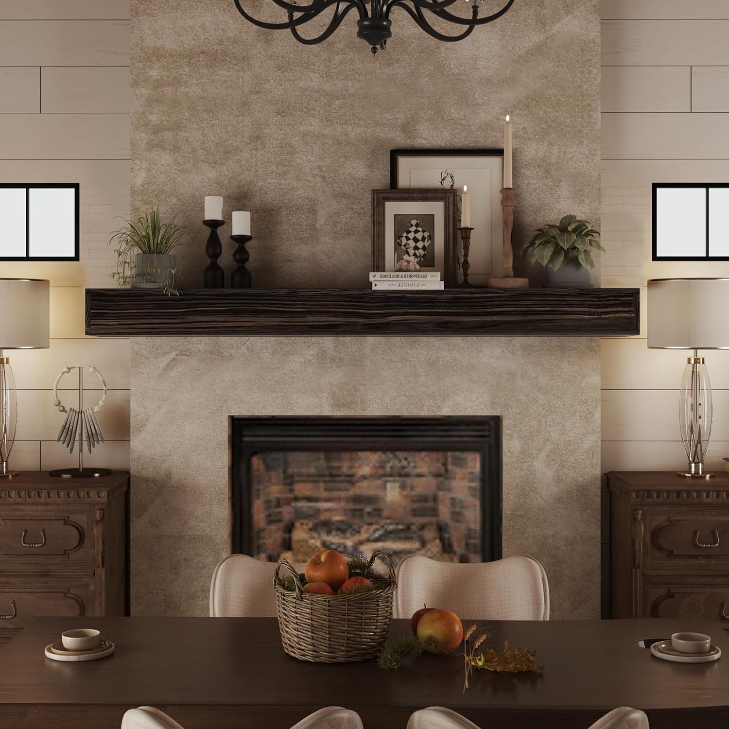 Fireplace Mantel 72inch - Solid Wood Mantel Shelf with Hidden Brackets | Floating Mantle Shelves Decor for Wall,Bedroom,TV,Livingroom(Black)